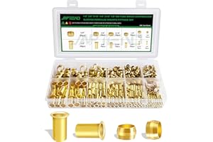 Japtend 460pcs Brass Compression Sleeves Ferrules Inserts Fittings Assortment Kit, 1/2" 3/8" 5/16" 1/4" 3/16" 1/8" 6 Sizes Hose Repair Kit of Air Water Fuel Oil Gas Tube Lines
