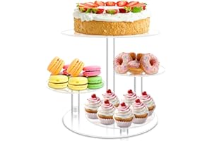Cupcake Stand, 4 Tier Acrylic Cake Stand, Round Cake and Cupcake Stand Combo, Clear Tiered Cupcake Tower Stands for 50 Cupcak