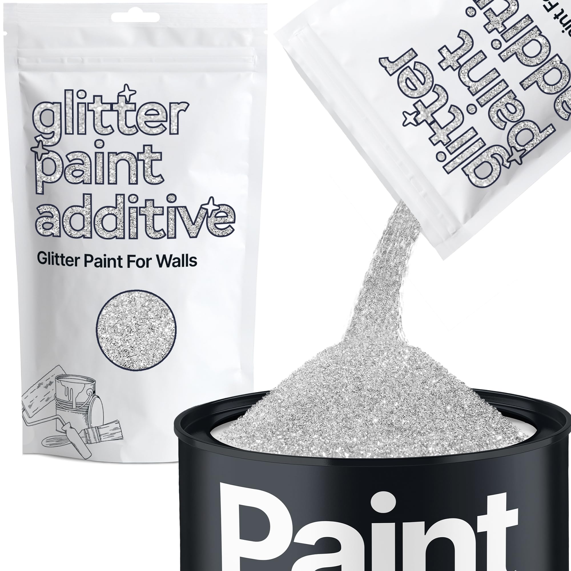 Silver Glitter Paint Additive 100g for Adding Sparkle to Paints & Varnish | Paint Walls Sparkly Add to Emulsion, Acrylic or Lacquer Indoor | Hemway