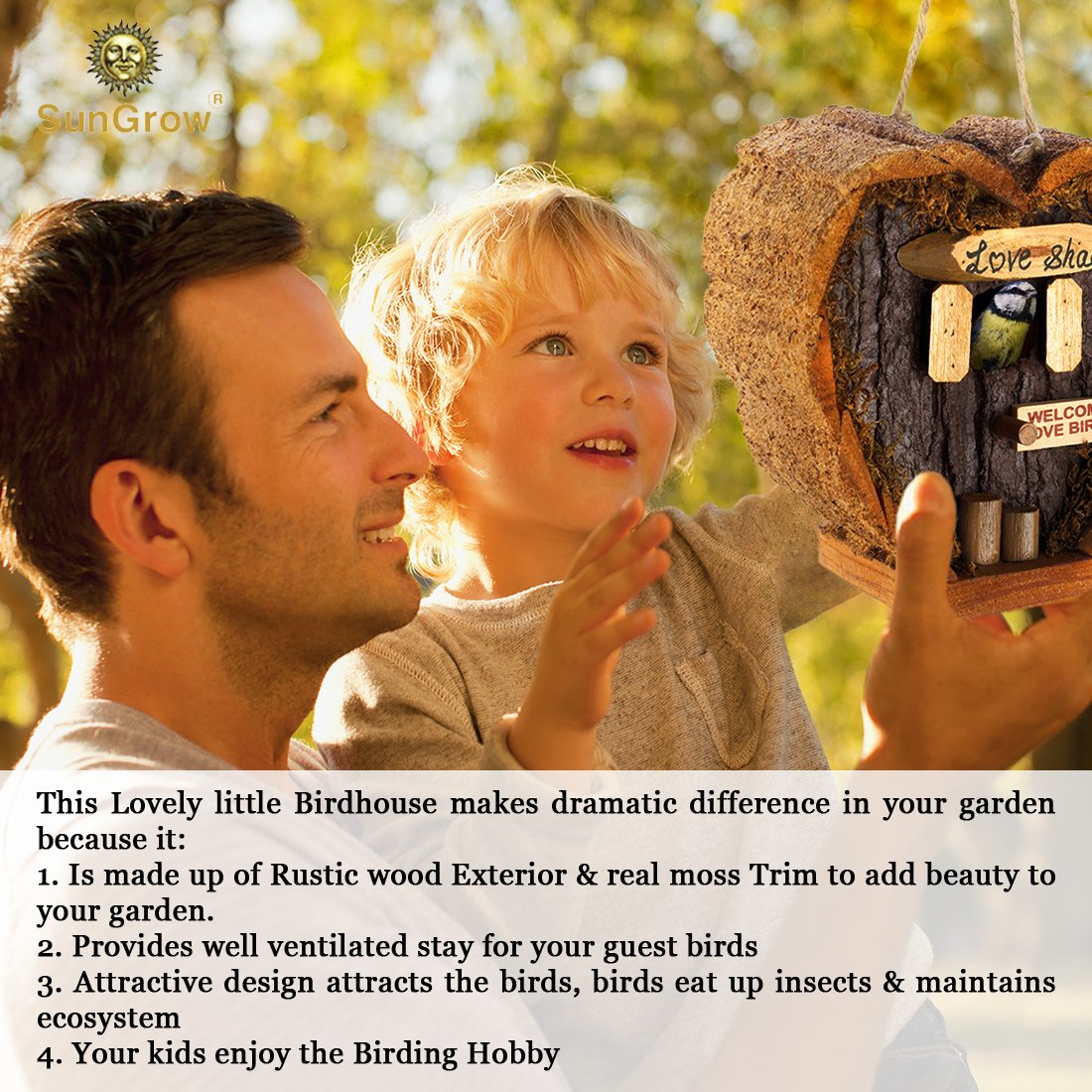 Heart Shaped Birdhouse - Decorative Rough Wood - Little Log Cabin Birdhouse - Perfect Gift for Newlyweds, Engagement , Housewarming , Honeymoon - Love Shack for Love Birds - Wooden Bird Feeder