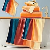 VOOVA & MOVAS Colorful Towels for Bathroom Cotton | 480GSM | Soft | Absorbent, 8PCS Patterned Towels Set, 2 Bath 28"x52", 2 Hand 16"x27", 4 Washcloths 13"x13", Decorative Towels Set, Red/Orange