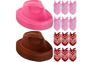 Haysandy 24 Pieces Western Cowboy Hat Set, Felt Cowboy Themed Party Hats with Paisley Bandanas for Kids Costume Party(Brown, Pink, Red)