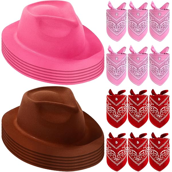 7463 18 Pcs Cowboy Hat With Heart Sunglasses And Paisley Bandanas Western Amazon.com: Unittype 18 Pcs Pink Cowgirl Hat with Feather  main image 3