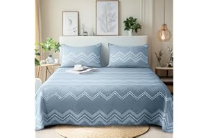ALPHA HOME Lightweight Cotton Bedspread Coverlet Set - Breathable Summer Bedding, Farmhouse Chic Design, True-to-Size Queen/King