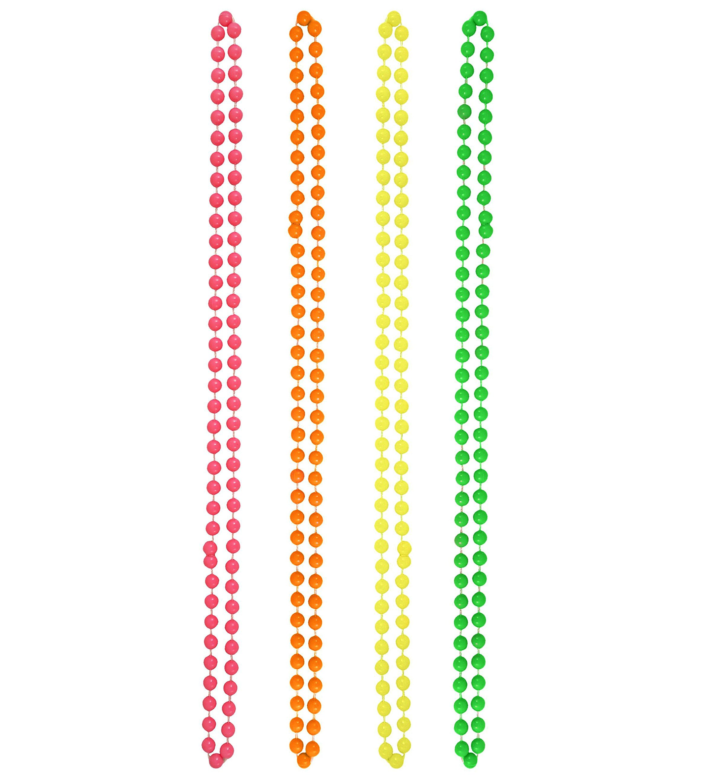 The Glowhouse - Premium Set of 4 Multicolour Neon Fluorescent 80's Rave Plastic Neon Bead Necklaces