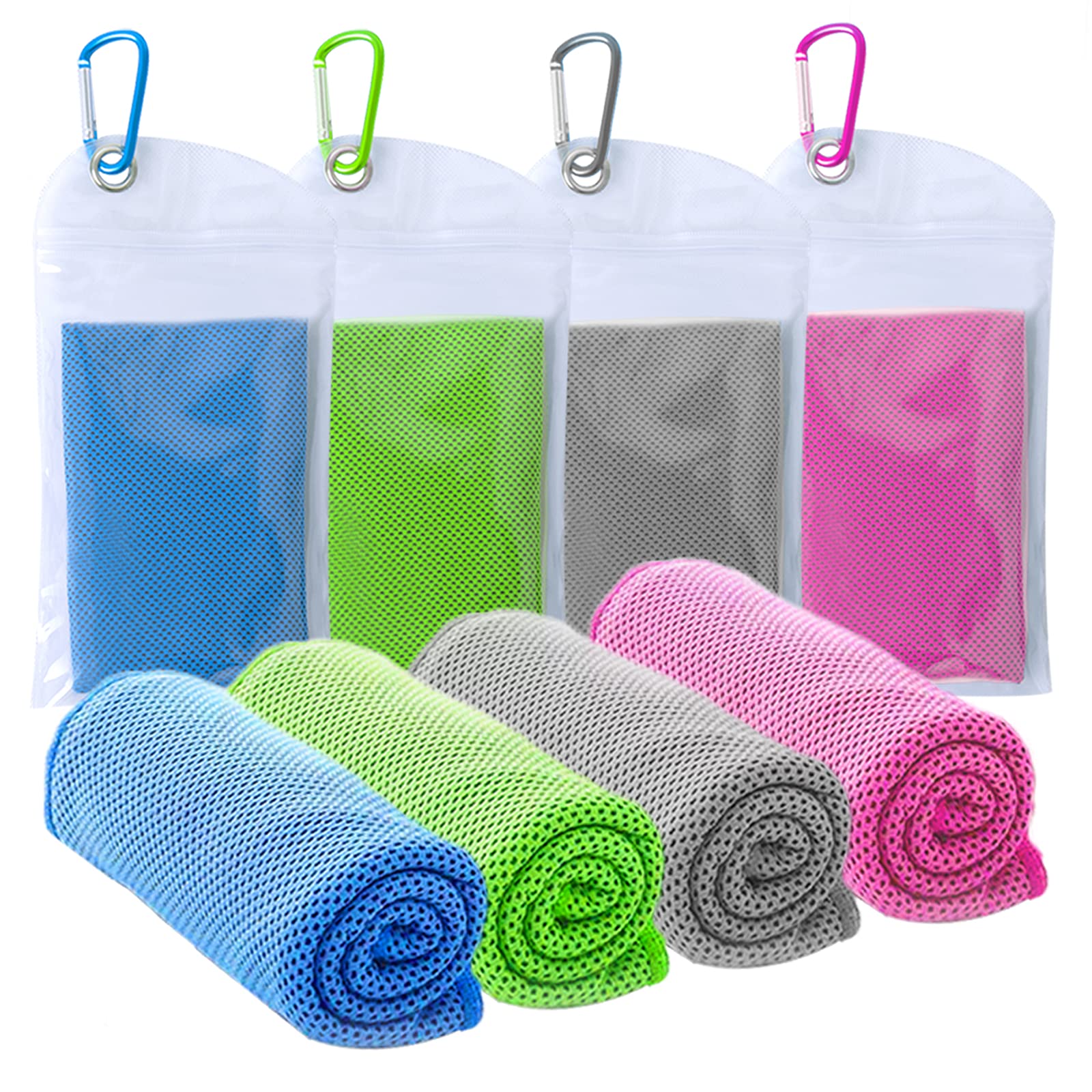 4 Packs Cooling Towel (40"x12"),Ice Towel,Soft Breathable Instant Towel,Microfiber Cool Towel for Yoga,Golf,Sport,Gym,Workout,Camping,Fitness,Outdoor &More Activities (Blue/Green/Grey/Rose Red)