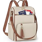 RAINSMORE Backpack Purse for Women Leather Travel Backpack Purse Waterproof Anti Theft Fashion Small Casual Mini Daypacks Ladies Convertible Handbags Shoulder Bag with Tassel, Beige and Brown