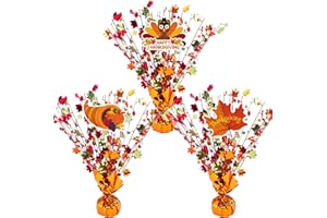 RENBANGUS 3 Pcs Thanksgiving Day Fall Spray Centerpiece,Balloon Weight Centerpieces Red Orange Gold Metallic Strands Die-Cut Foil Autumn Leaves Centerpieces,Thanksgiving Day Classroom HomeTable Decoration