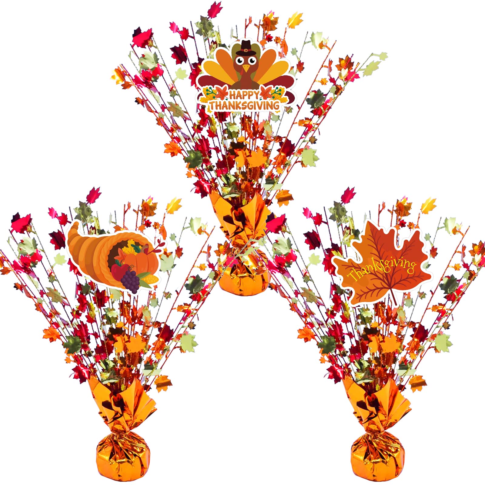 Photo 1 of 3 Pcs Thanksgiving Day Fall Spray Centerpiece,Balloon Weight Centerpieces Red Orange Gold Metallic Strands Die-Cut Foil Autumn Leaves Centerpieces,Thanksgiving Day Classroom HomeTable Decoration