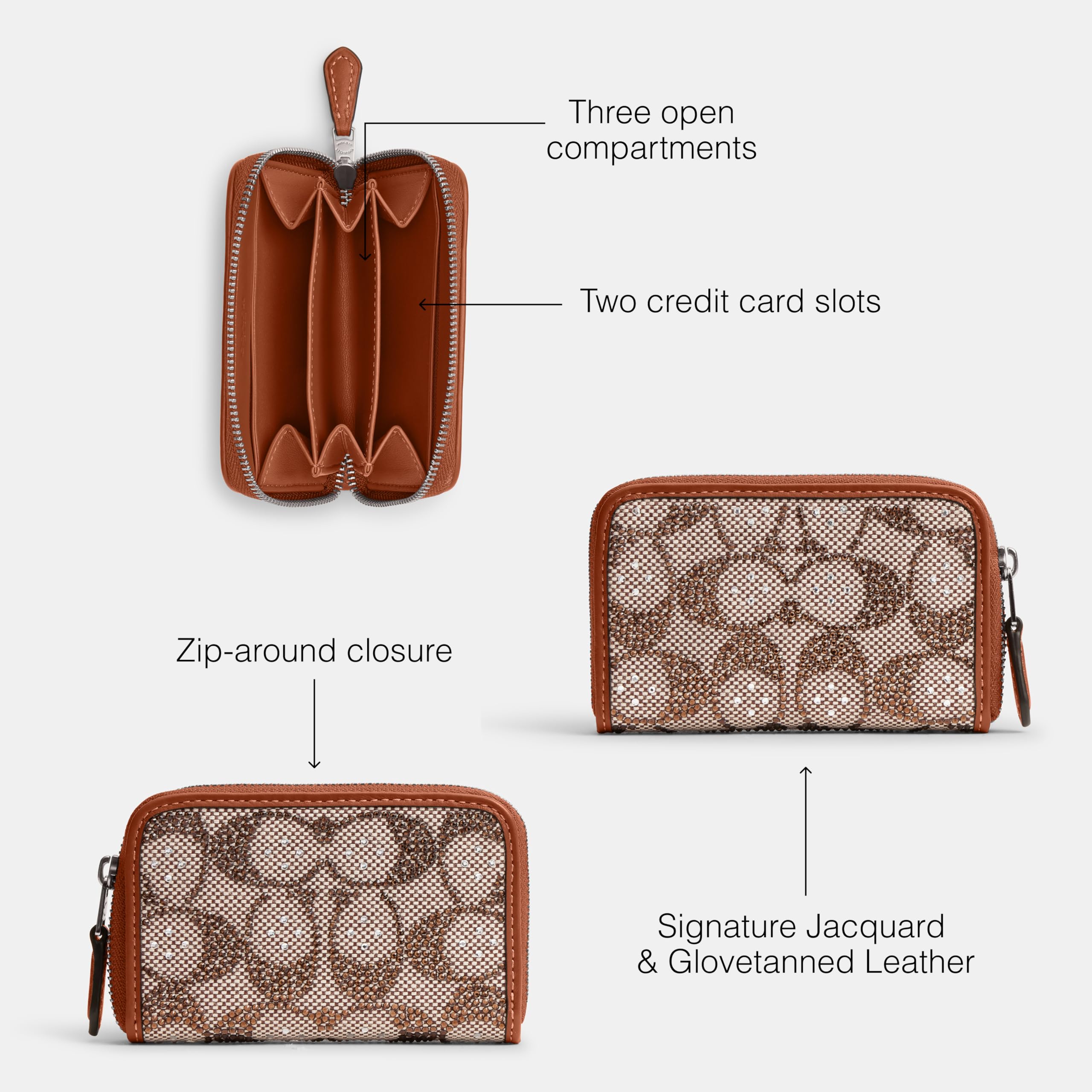 Coach Women's Crystal Signature Jacquard Small Zip Around Card Case