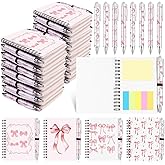 Furbeko 16 Pcs Pink Coquette Bow Spiral Notebook Preppy Journal Ballpoint Pens Aesthetic Hardcover Ruled Notebooks with Retractable Black Ink Pen for Office School Day Classroom Prize Supplies