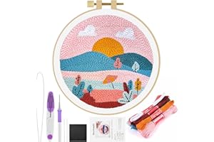 ERKOON Punch Needle Kit Adults Beginners, DIY Easy Landscapes Embroidery Set for Starter Art Craft, Needling Punch Project with Patterns, Tools, Yarns, Hoop, Instruction (Summer)