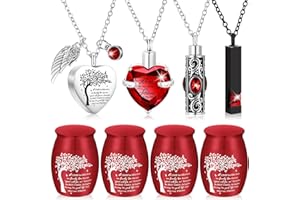 Shimeyao Set of 8 Small Urns for Human Ashes Cremation Urns Keepsake Ash Holders Family Tree Memorial Heart Locket Waterproof for Adults Women Men Loved Ones(Dark Red)