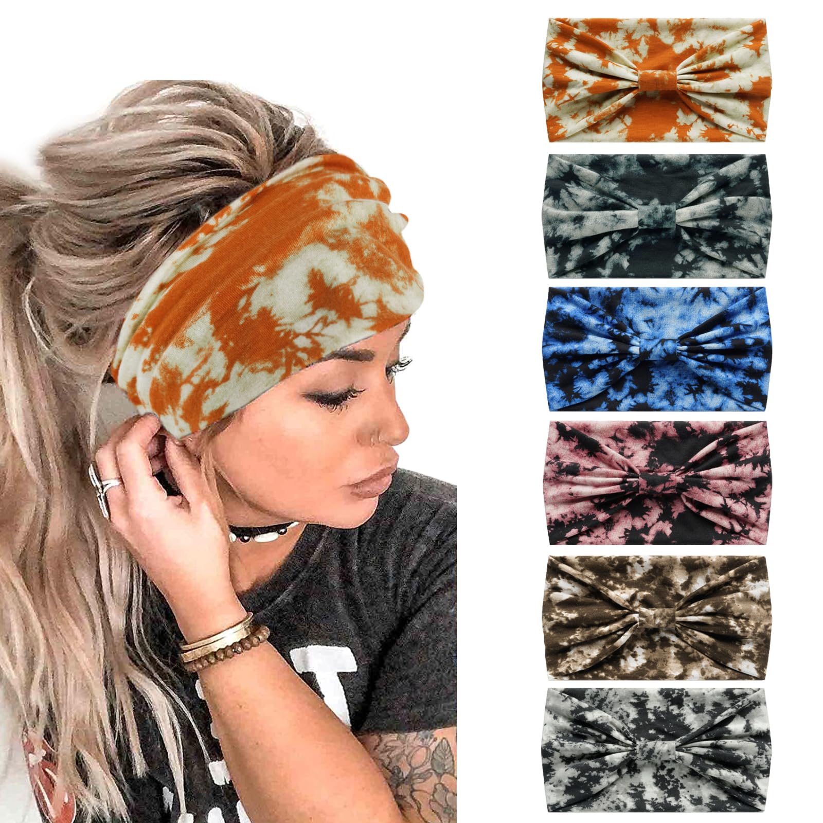 Head Scarfs for Women Wide Headbands Boho Fashion Knotted Head Bands for Adult Women Yoga Sport Hairbands Hair Accessories (6WDryColor3)