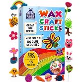 Wax Craft Sticks for Kids 300 PCS in 15 Colors, Mess-Free Sensory Craft | Reusable Bendable Wax Sticks, 6 in and 12 in Lengths, Non-Toxic, Screen-Free Road Trip and Airplane Travel Toy, Ages 4+