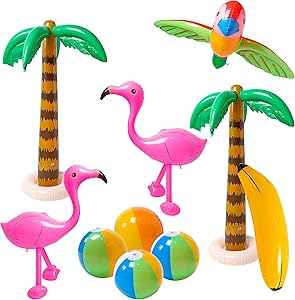 R HORSE Inflatable Palm Tree Flamingo Banana Beach Ball Parrot Beach Pool Toys for Tropical Hawaiian Luau Party Summer Pool Beach Party Decorations