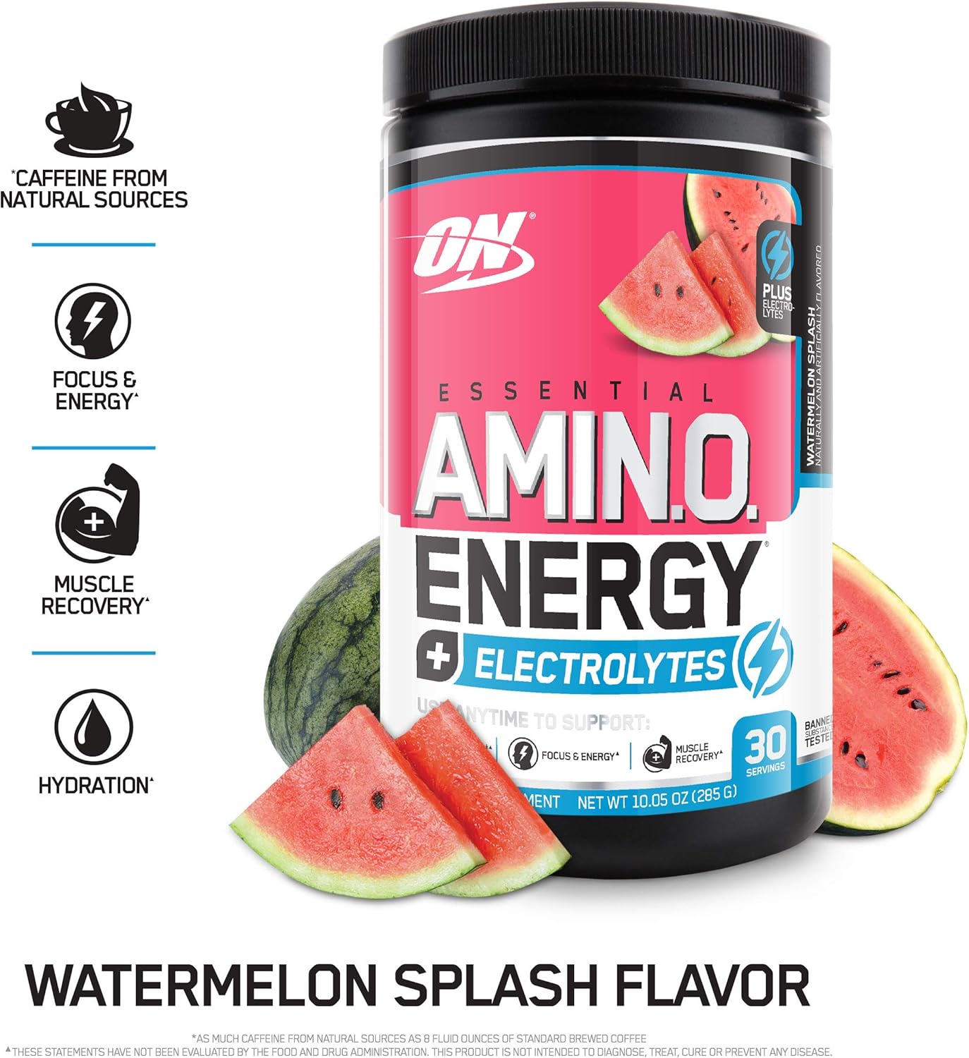 Optimum Nutrition Amino Energy + Electrolytes - Pre Workout, BCAAs, Amino Acids, Keto Friendly, Energy Powder -Watermelon Splash, 30 Servings: Health & Personal Care