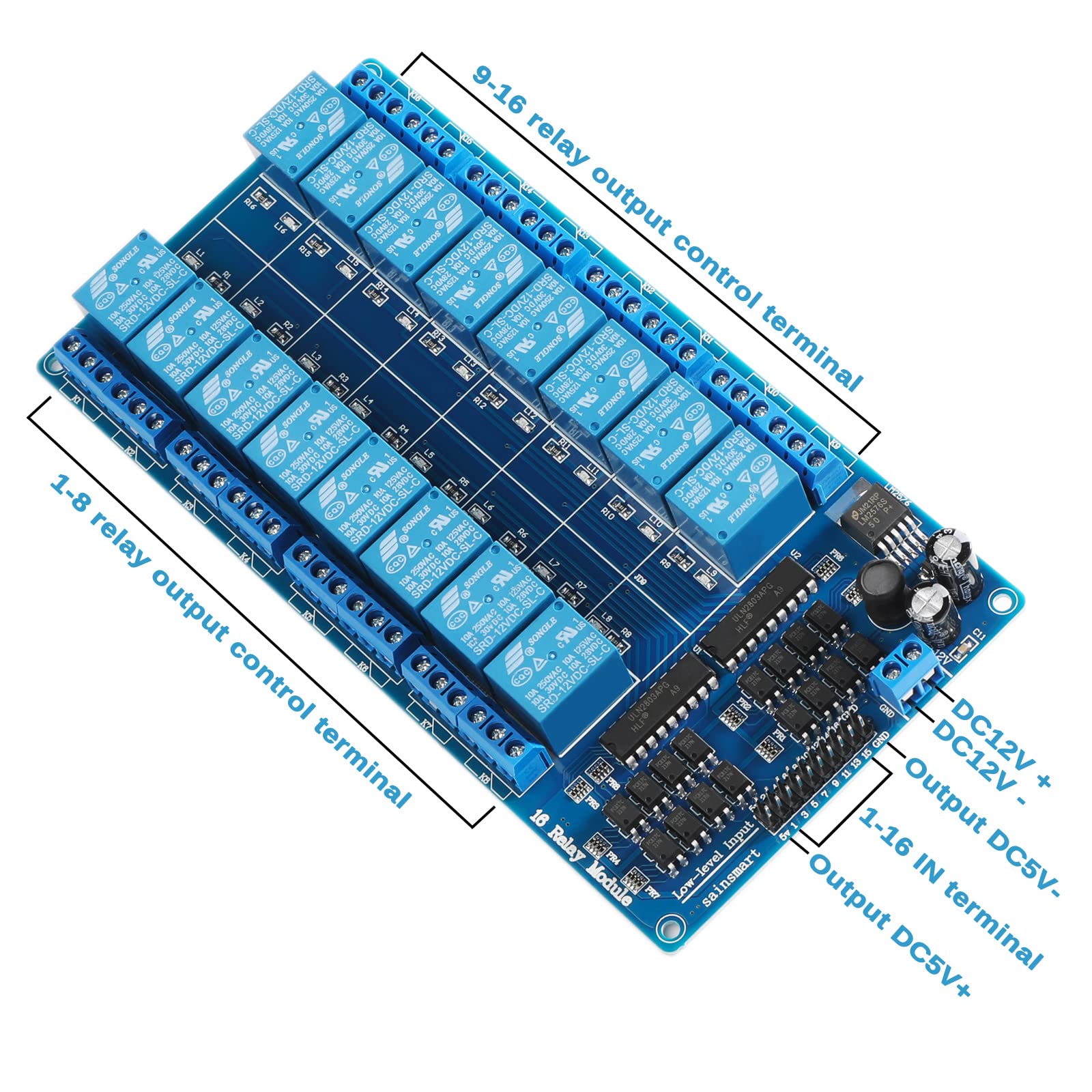 SainSmart 16-Channel 12V Relay Module Board for Arduino DSP AVR PIC ARM ...