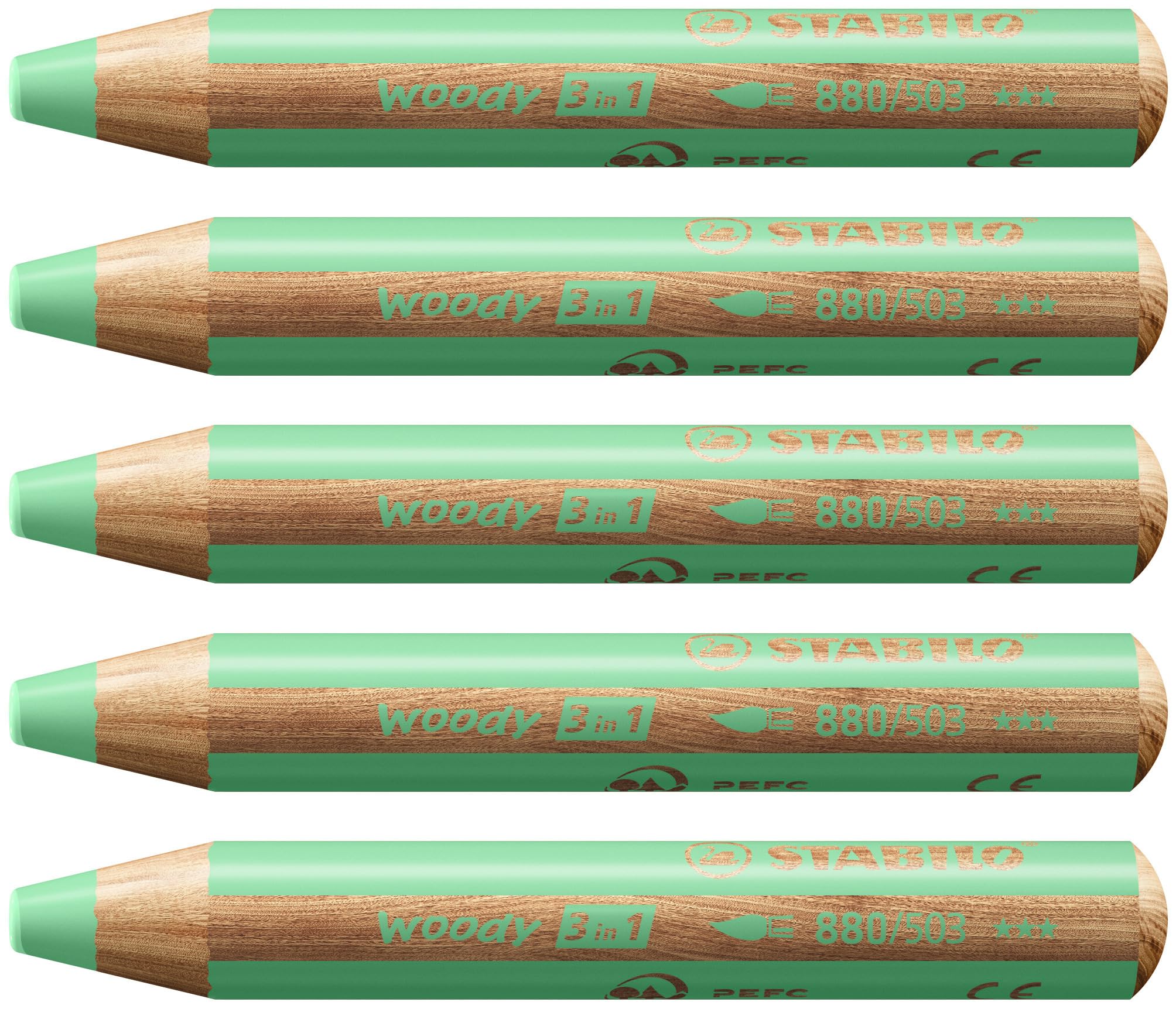 STABILO woody 3-in-1 - Multi-Talented Pencil - Pack of 5 - Pastel Green