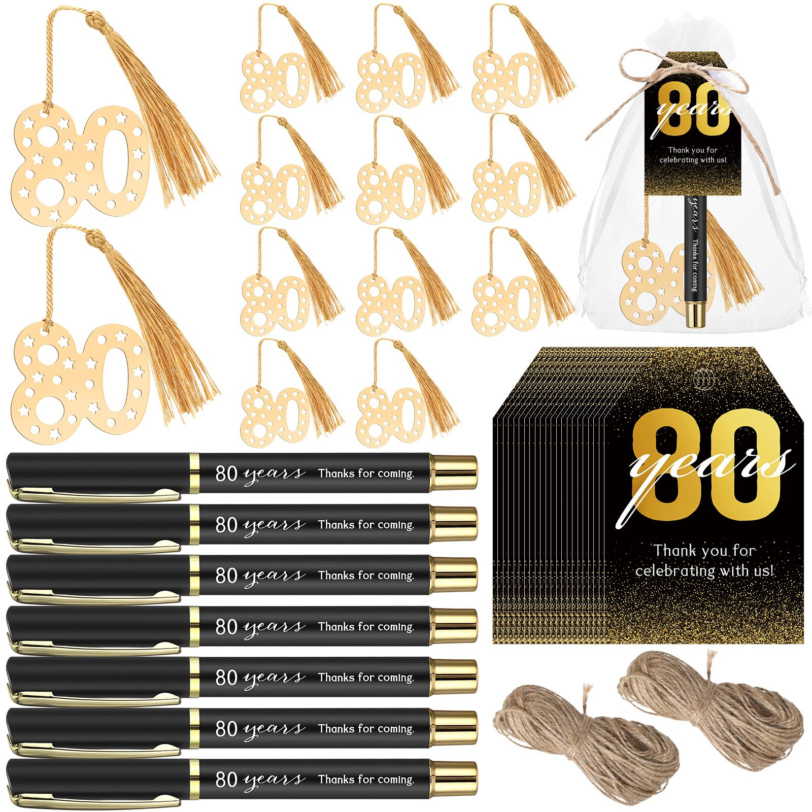 Photo 1 of Spakon 50 Set 80th Birthday Souvenirs for Guest Anniversary Party Favor Golden Bookmark Thanks for Coming Pen with Tags