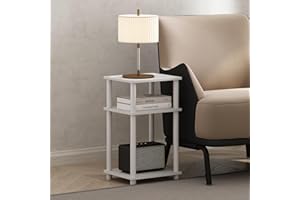 Furinno Just Turn-N-Tube Open Storage Nightstand, 1 Pack, 3-Tier, White/White