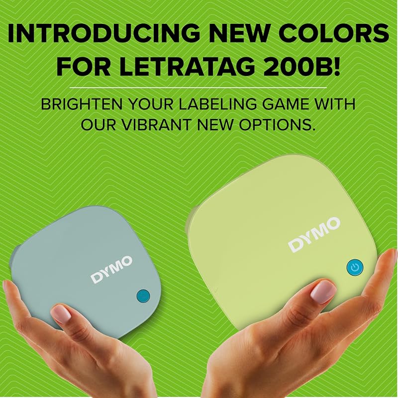 Etiquetador Bluetooth DYMO LetraTag 200B | Impressora de Etiquetas Compactas | Liga-se via tecnologia sem fios Bluetooth | Inclui 1 fita de etiqueta de papel branco | Amarelo Pistácio