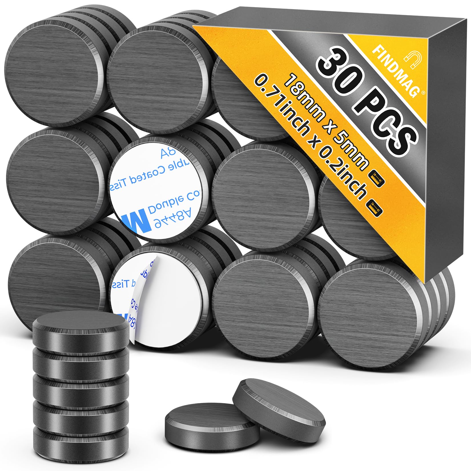 Photo 1 of FINDMAG 30Pcs Magnets for Crafts, Small Circle Magnet with Adhesive Backing, Ceramic Round Magnet, Sticker Magnetic Buttons for Crafts, Fridge, DIY, Science Projects - 0.71 inch x 0.2 inch