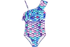 Snowheart Girls Swimsuit Adjustable Shoulder Strap UPF50+ One-Shoulder Ruffle Bathing Suit 3-12T