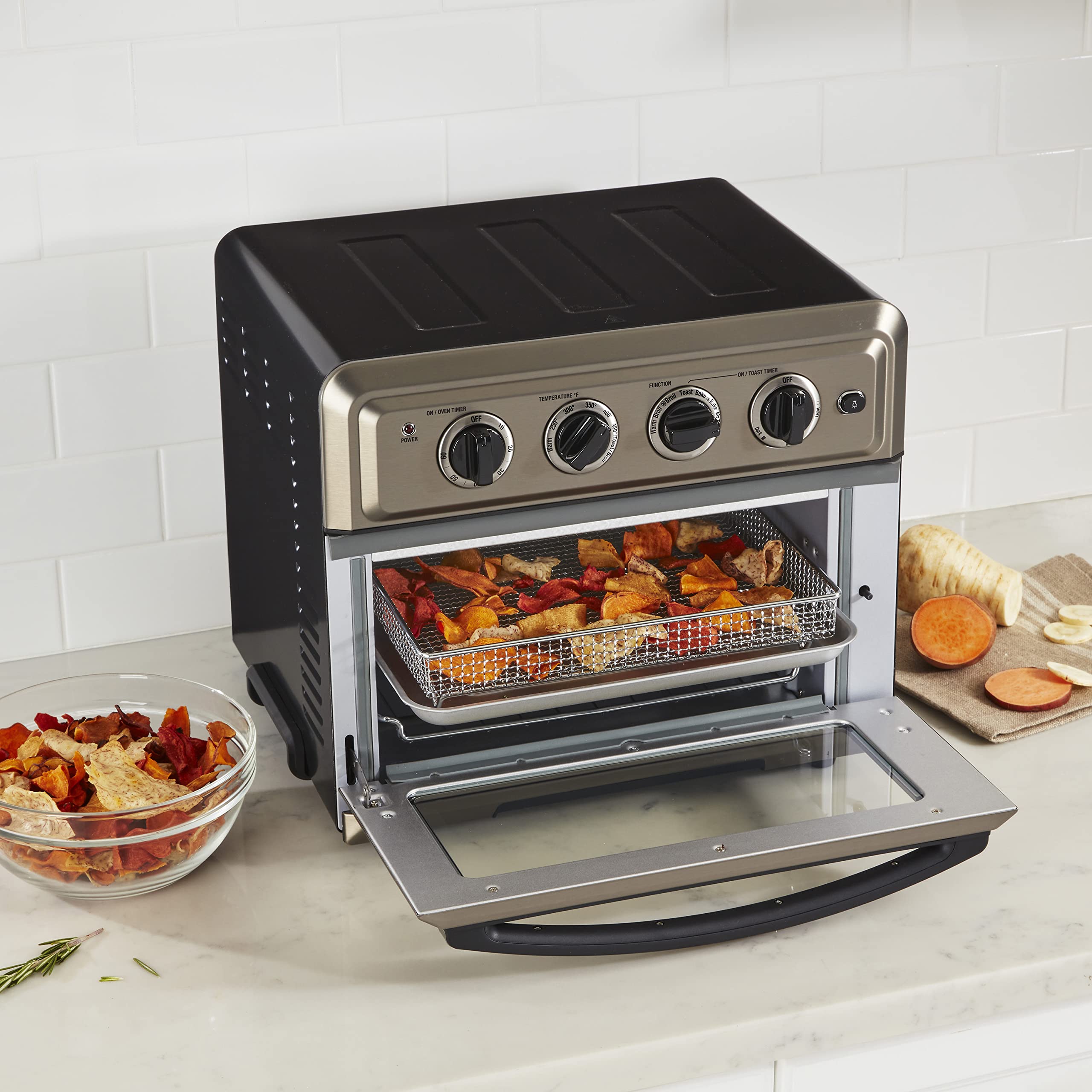 Cuisinart TOA-60BKS Convection AirFryer Toaster Oven, Premium 1800-Watt Oven with 7-in-1 Functions and Wide Temperature Range, Large Capacity AirFryer with 60-Minute Timer/Auto-Off, Black Stainless