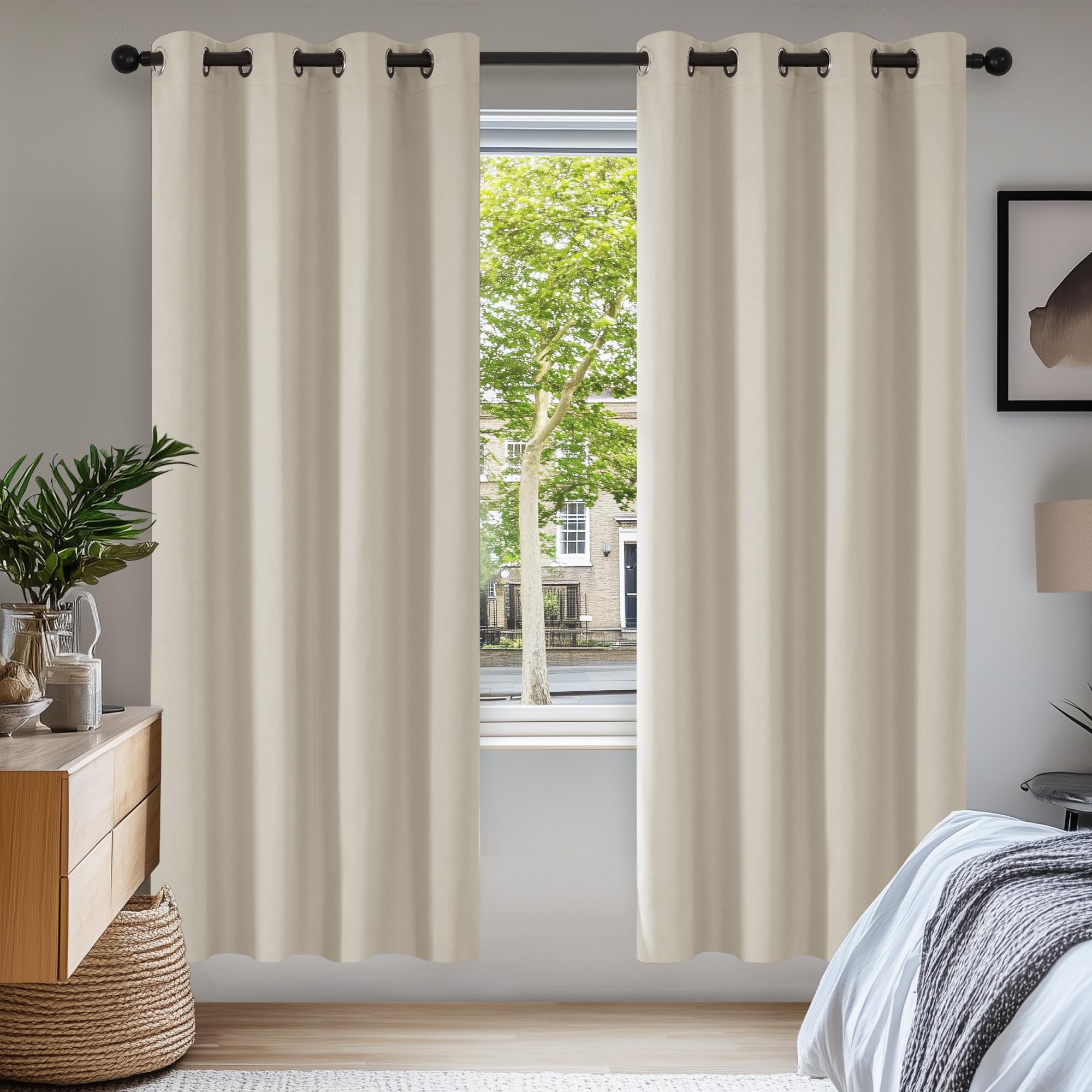 Deconovo Room Darkening Super Soft Bedroom Curtains Thermal Insulated Energy Saving Curtains Kids Light Beige 46x63 Inch 2 Panels