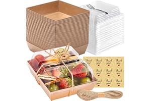 Leafiew 50 Pack Small Individual Charcuterie Boxes with Clear Lids and Forks - To Go Paper Mini Charcuterie Box, Disposable Food Containers, 5Inch Dessert Boxes for Cookie, Cake Slice, Strawberries
