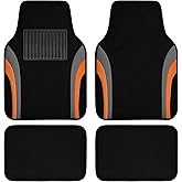 CAR PASS Leather Sporty Car Floor Mats Carpet, Universal Waterproof Automotive Floor Mat Fit for Sedans, Cars, Mid Trucks, Vans, SUV, Set of 4 (Black and Orange)