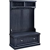 Crosley Furniture Seaside Hall Tree with Shoe Rack Bench and Coat Hooks for Hanging Storage, Distressed Navy