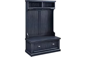 Crosley Furniture Seaside Hall Tree with Shoe Rack Bench and Coat Hooks for Hanging Storage, Distressed Navy
