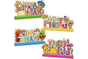 XHCYGWY 4Pcs Cinco De Mayo Decorations Wooden Centerpiece Happy Cinco De Mayo Party Decorations Fiesta 5 De Mayo Table Topper Photo Props For Mexican Fiesta Party Tiered Tray Decor