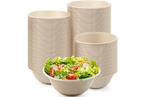 Cmkura 200 Pcs 8 oz Natural Sugarcane Biodegradable Bowls Disposable Paper Bowls Compostable Soup Bowls for Salad,Hot Soup,Pasta and Dessert