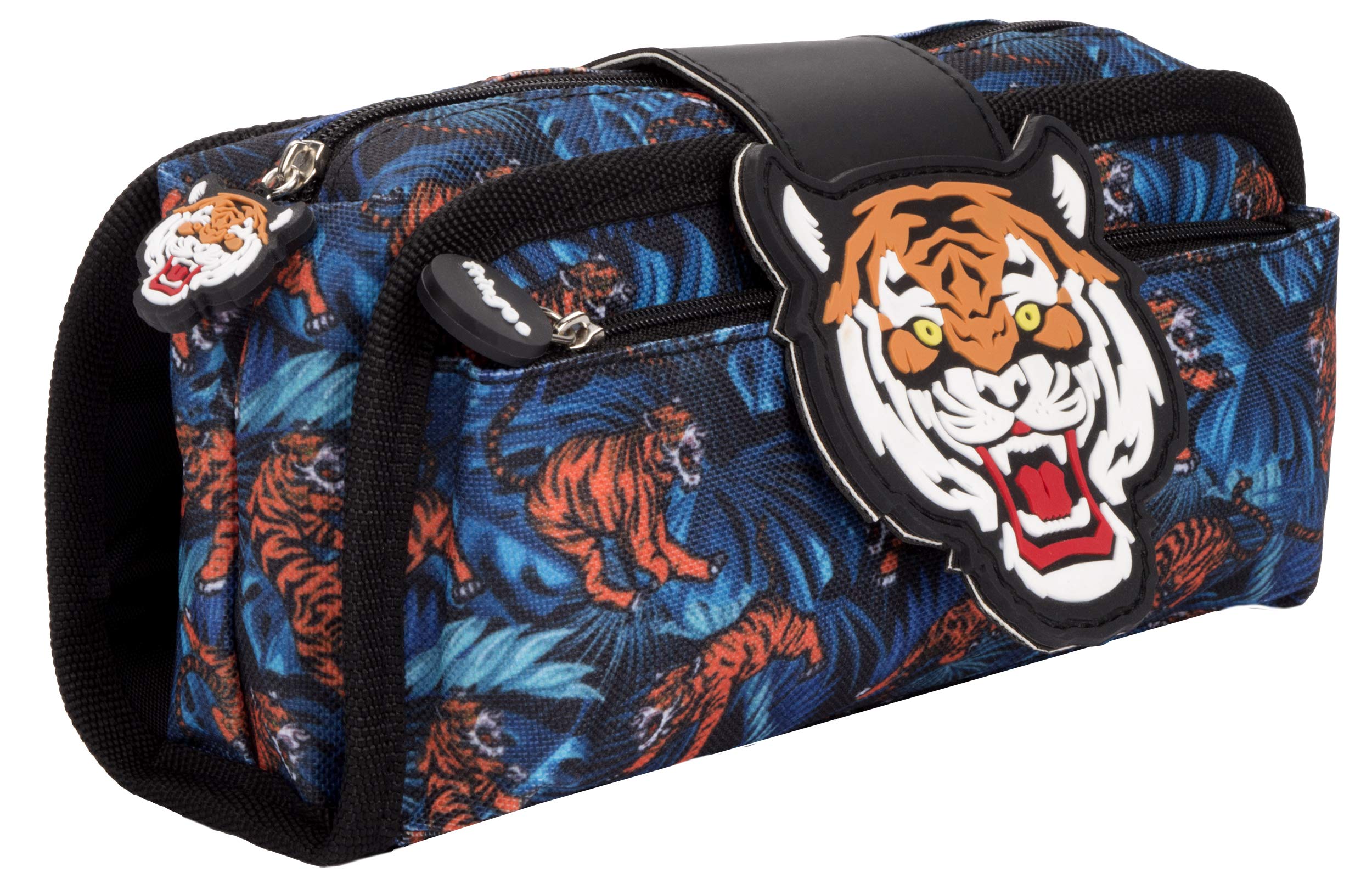 Fringoo - Cool Funny Sillicone Patch Kids Pencil Case | 2 Zipped Compartments and Large Stationery Pouch | for Teenagers Or Kids | Great for School, Home Or University - Tiger