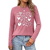 Valentines Shirts for Women Cute Love Heart Shirts Heart Long Sleeve Tops
