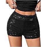 MakeMeChic Women's Sequin Shorts Sparkly Y2K Party Glitter Elastic Waist Mini Shorts