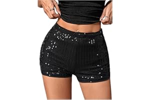MakeMeChic Women's Sequin Shorts Sparkly Y2K Party Glitter Elastic Waist Mini Shorts