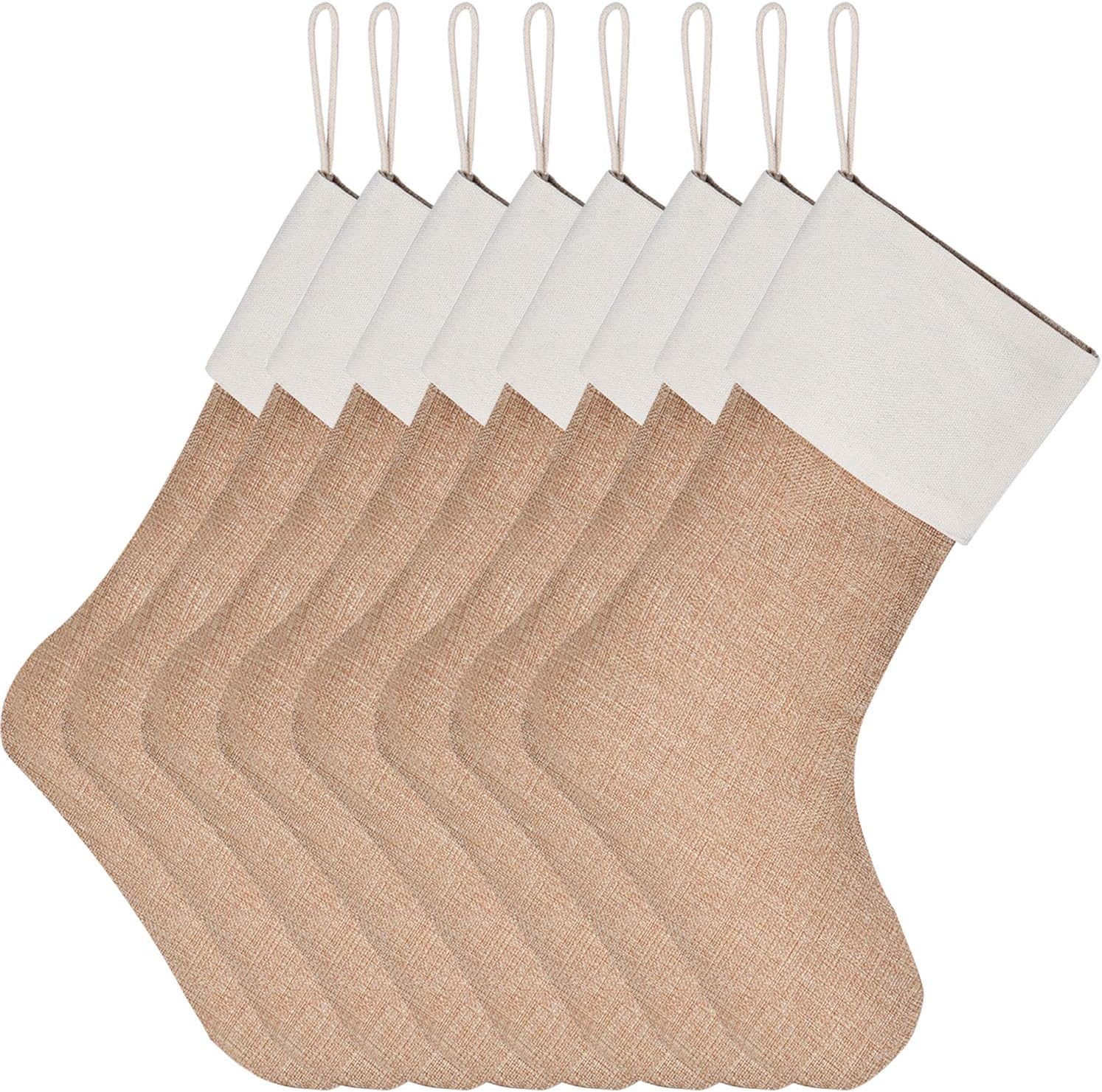 Stockings & Holders - Sunshane Burlap Christmas Stockings Xmas Fireplace Hanging Stockings Decoration Stockings for Christmas Decoration DIY Craft (Flaxen, 8)