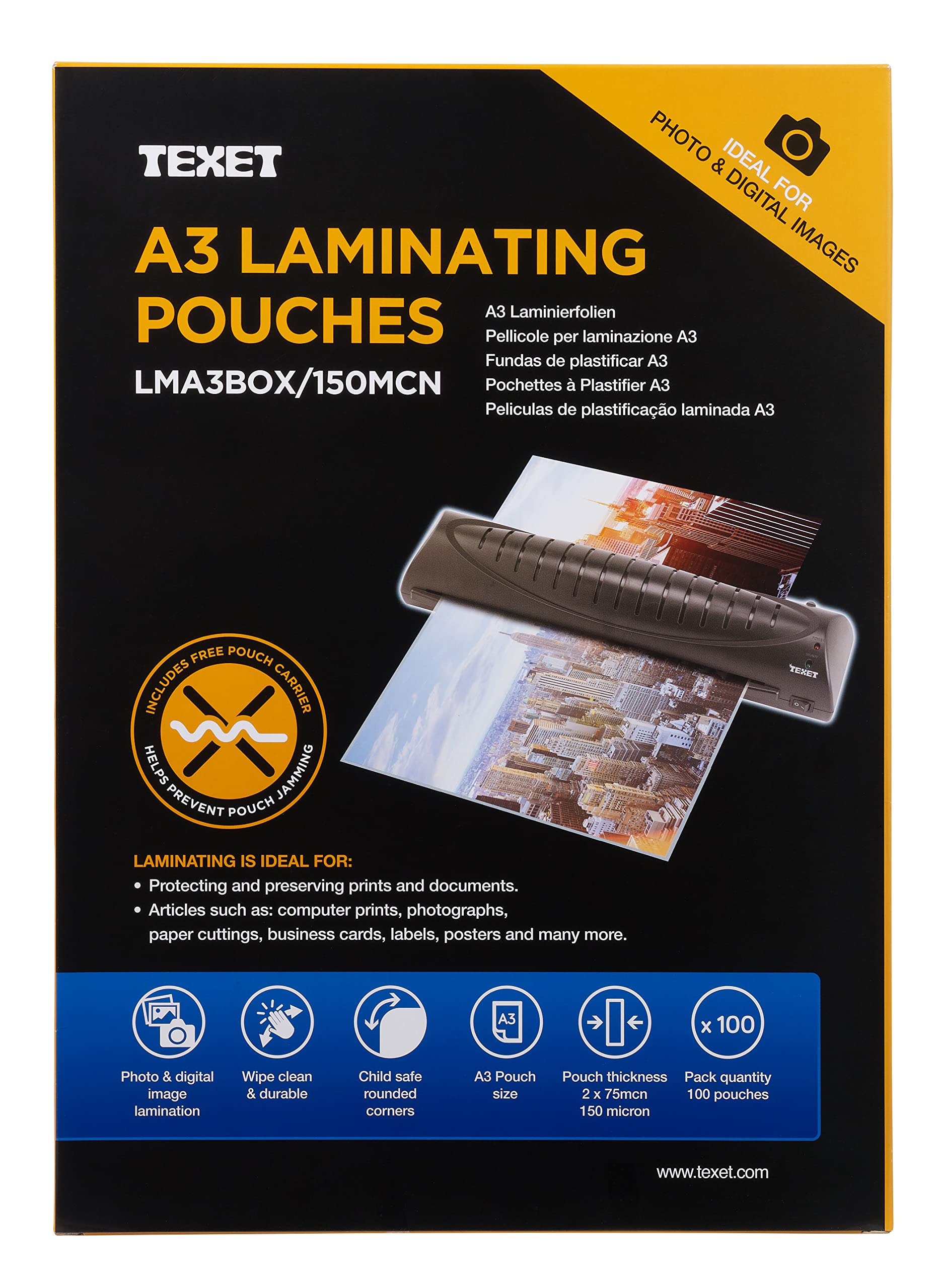 Texet A3 Laminating Pouches | Pack Of 100 Pouches | 150 micron