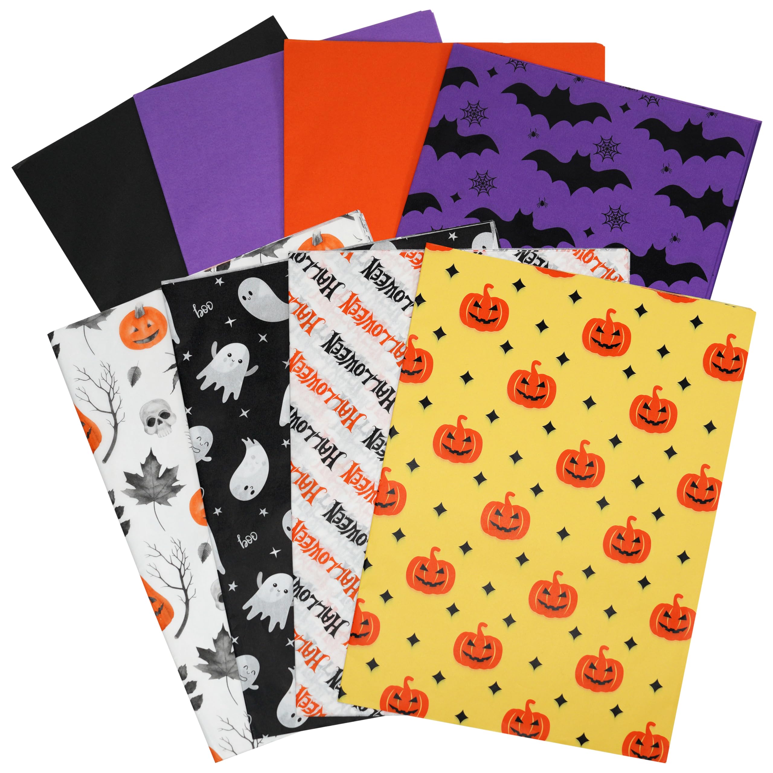 Photo 1 of 120 Sheets Halloween Tissue Paper for Gift Bags, 20" x 14" Black Orange Purple Wrapping Tissue Paper with Ghost Bat Pumpkin Maple Leaf Pattern for Halloween Decoration