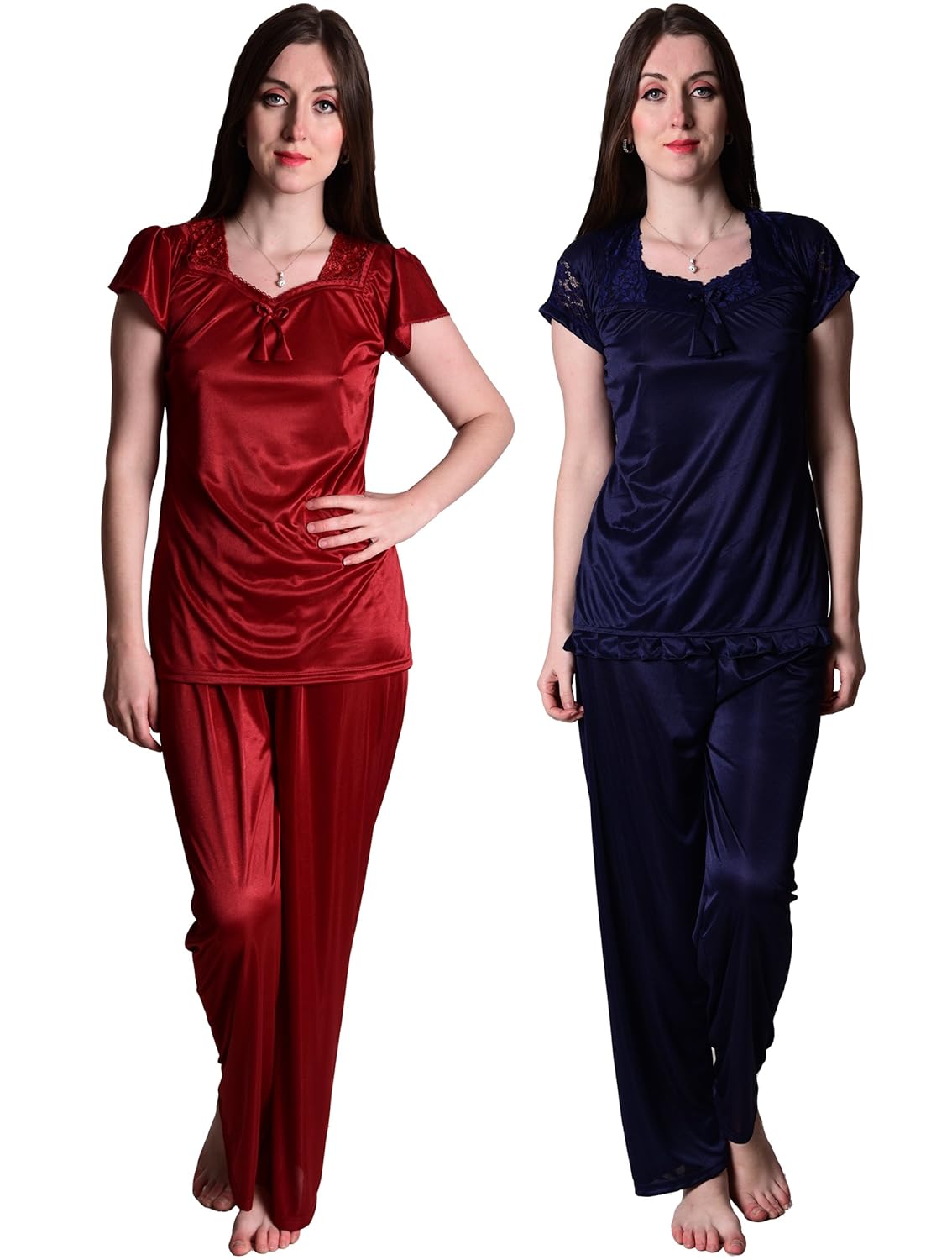 senslife solid satin nightwear sleepwear combo set of nightsuit (pack of 2)