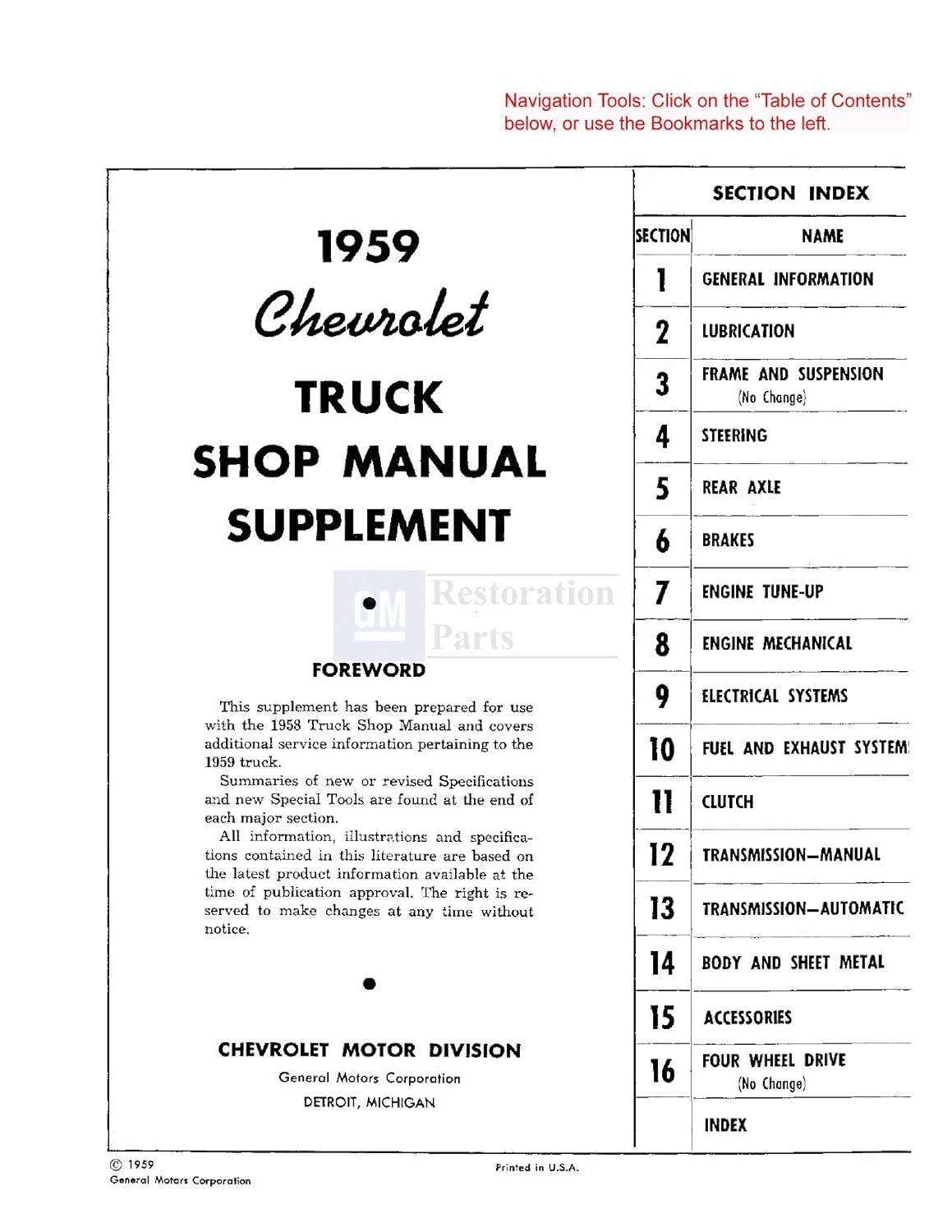 Amazon.com: 1959 Chevy Pickup Truck Shop Service Repair Manual Book Engine  Electrical: Automotive