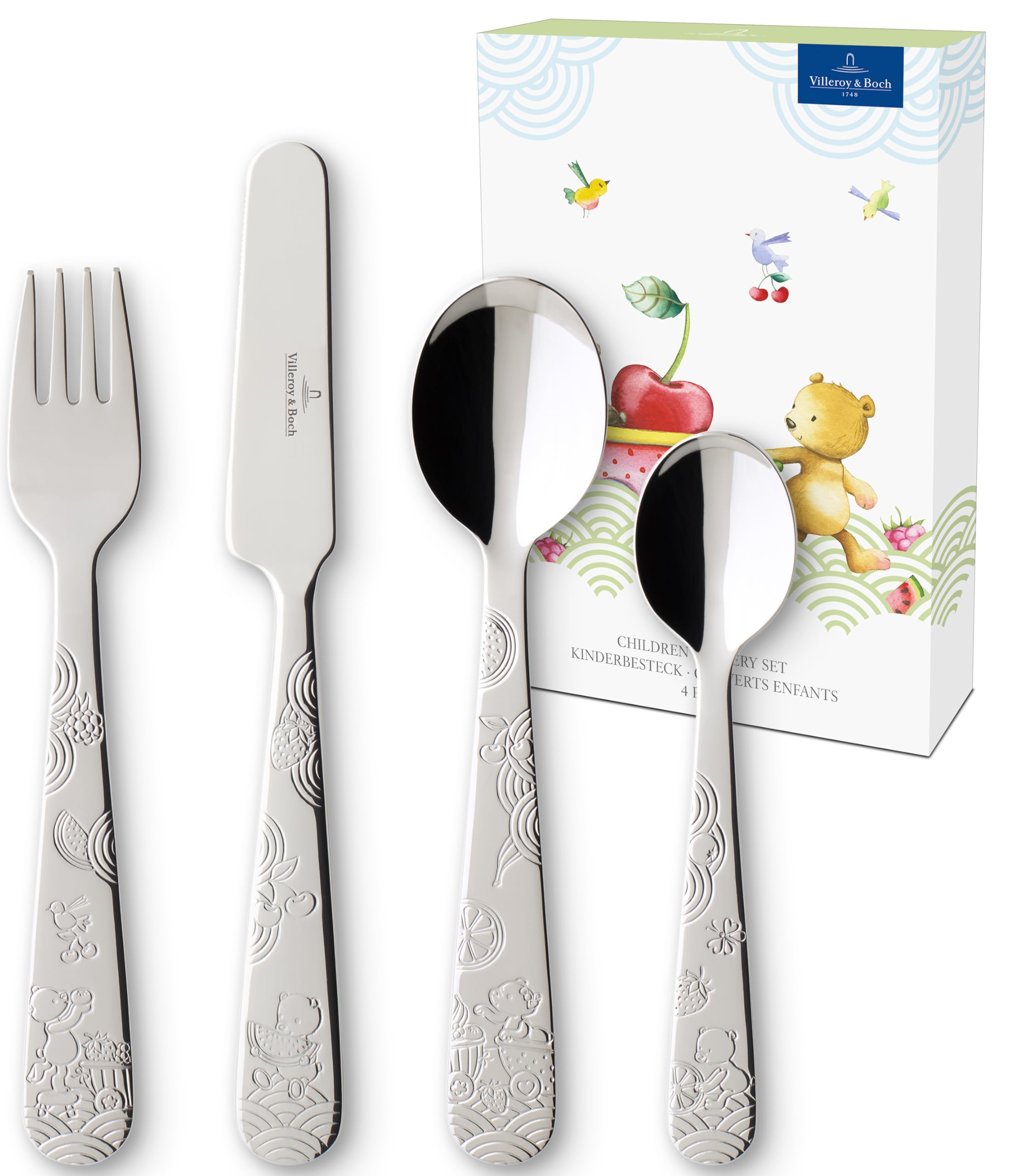 Villeroy & Boch – Hungry as a Bear Children Cutlery Set 4 Pieces Kids, Dishwasher Safe, Kid Cutlery, Knife, Fork and Spoon for Kids, Stainless Steel