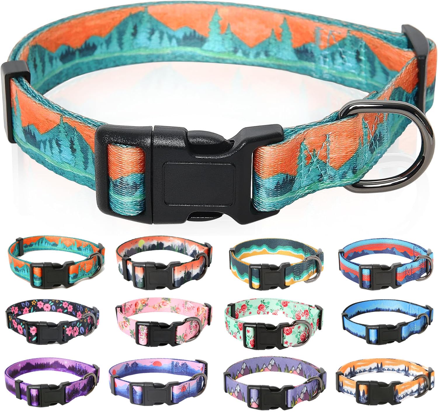 HEELE Dog Collar Medium Multi-Colour Patterned Soft Comfy Dog Pet Collars Easy Adjustable Collar for Small Medium Dogs Indoor Outdoor Activities, Wilderness, M — image 1