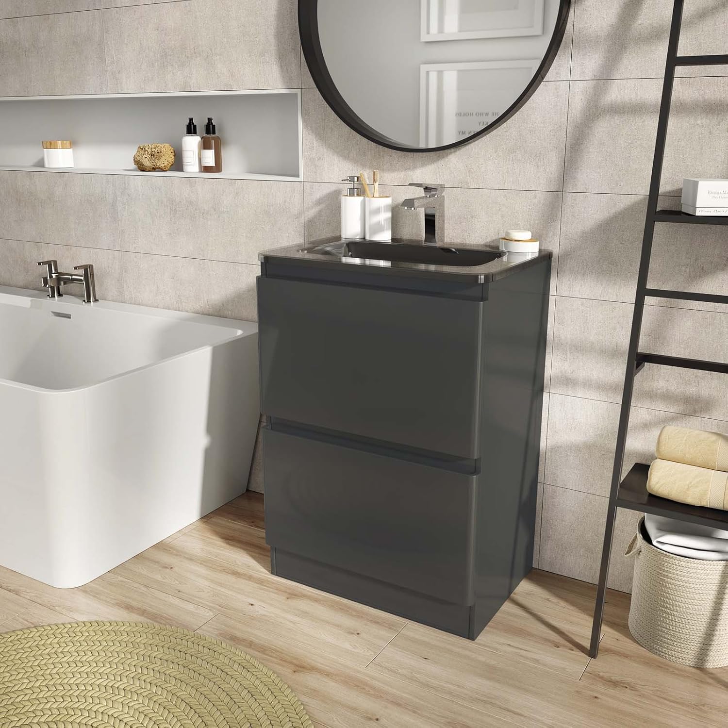 The Bath People Newbold Anthracite Grey Bathroom Standing Vanity Unit