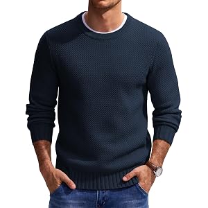 COOFANDY Mens Casual Crewneck Sweater Long Sleeve Waffle Knit Pullover | Round Neck, Knitted Textured, Business Formal Dress,