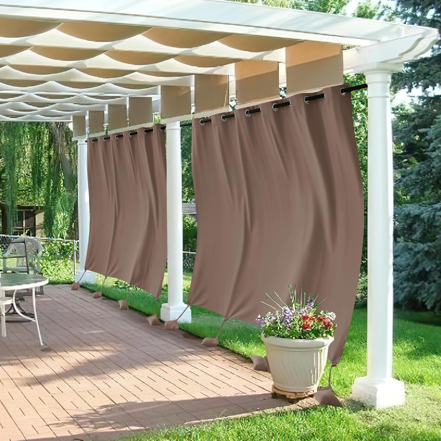 Outdoor Curtains - RYB HOME Extra Wide Outdoor Curtains Windproof, Blackout Waterproof Privacy Outside Curtains for Patio Pergola Pool Hut Screen Porch Outside Deck, W 84 x L 96 inch, Mocha, 2 Panels